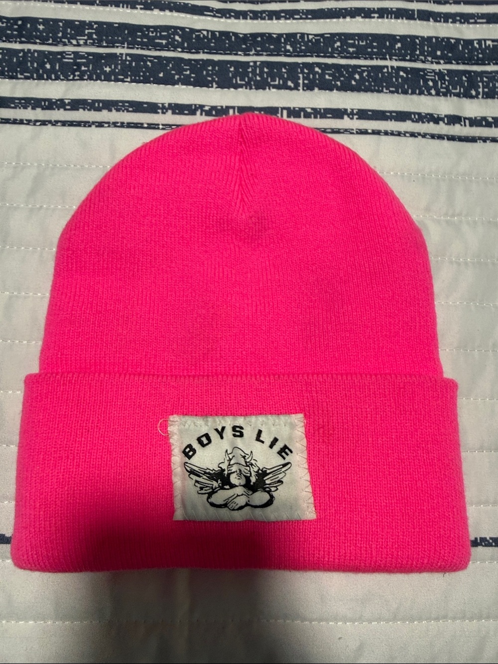 Boys Lie Neon Pink Cuffed Beanie with Patch